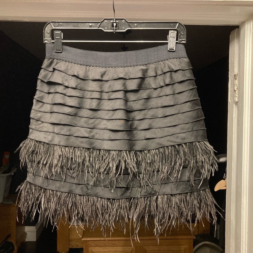 BCBGMaxAzria Mini Skirt with Ostrich Feathers, size S